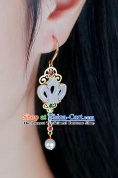 Handmade China Traditional Jewelry National Cheongsam Jade Earrings Golden Crown Eardrop Accessories