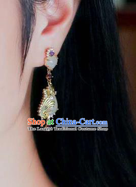 Handmade China Traditional Amethyst Eardrop Accessories National Cheongsam Golden Phoenix Earrings Jewelry