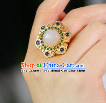 Chinese National Sapphire Ring Jewelry Traditional Handmade Golden Circlet Accessories