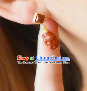 Handmade China National Earrings Traditional Jewelry Accessories Cheongsam Agate Eardrop