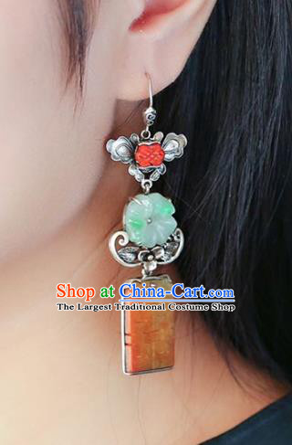Handmade China Traditional Wedding Jewelry Accessories Cheongsam Jade Eardrop National Silver Earrings