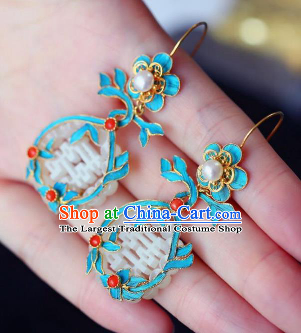 Handmade China Wedding Eardrop Jewelry Traditional Accessories National Cheongsam Jade Earrings