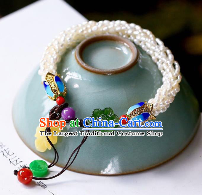 China Handmade Pearls Bracelet Traditional Cloisonne Jewelry Accessories National Jadeite Bangle