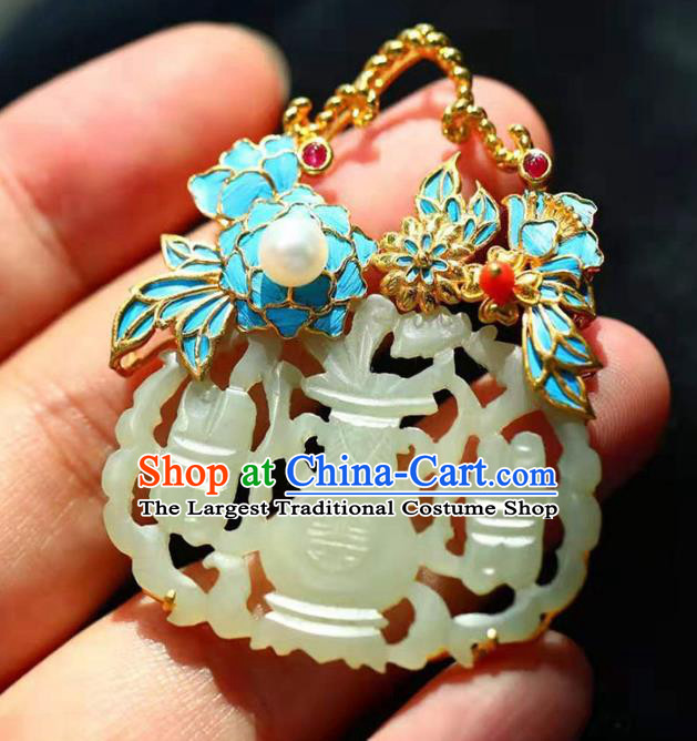 Chinese Classical Jade Vase Necklet Pendant Handmade Pearl Accessories National Necklace