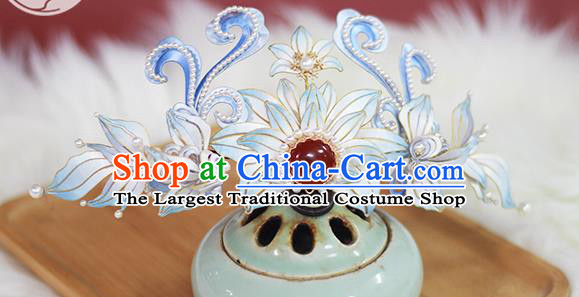 Chinese Traditional Hair Accessories Ming Dynasty Hanfu Pearls Hairpin Ancient Court Princess Silk Flowers Hair Crown