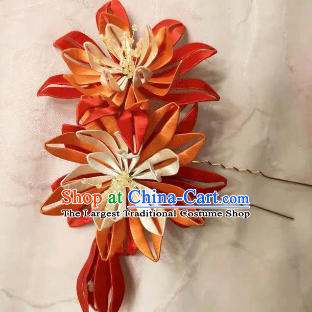 Chinese Handmade Red Silk Epiphyllum Hair Stick Classical Hair Accessories Traditional Hanfu Hairpin
