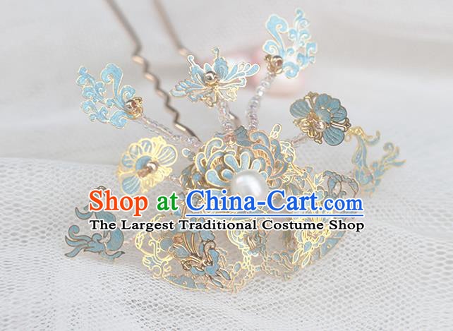Chinese Ancient Ming Dynasty Palace Lady Hairpin Handmade Enamel Hair Crown