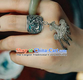 China Handmade Silver Carving Ring Traditional Jewelry Accessories Tassel Circlet