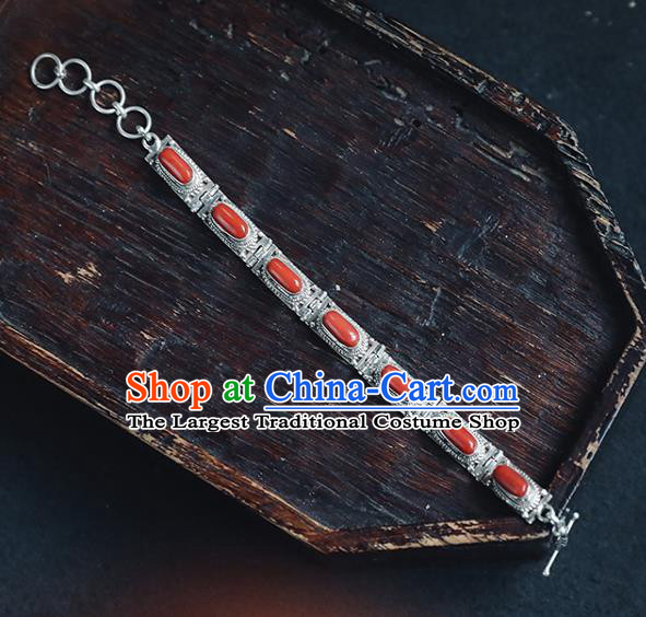 China Traditional Corallite Bracelet Accessories Classical Silver Wristlet Chain Bangle Jewelry