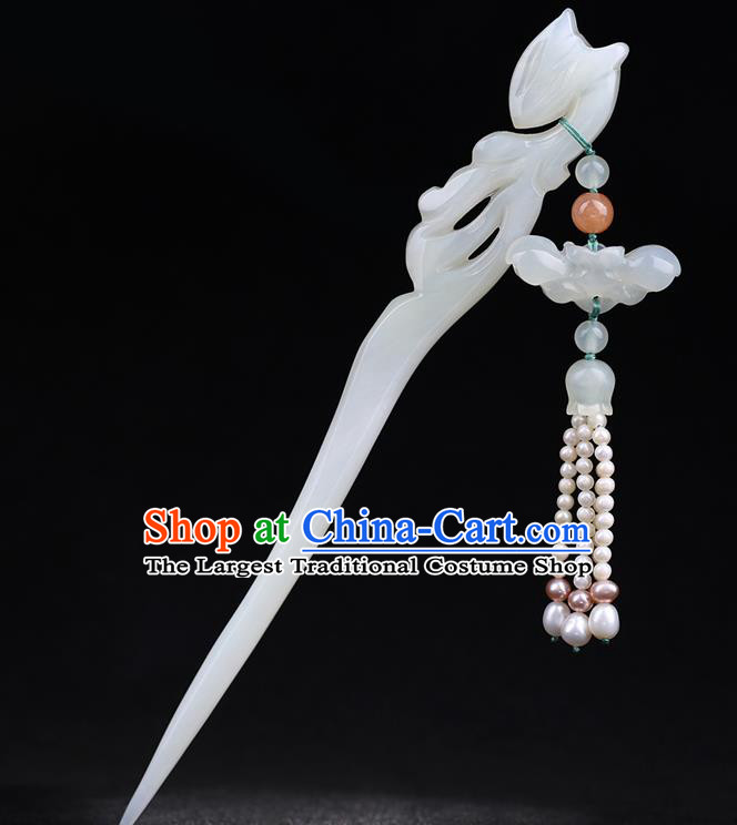 China National Pearls Tassel Hairpin Handmade Hair Jewelry Accessories Traditional Cheongsam Jade Fox Hair Stick