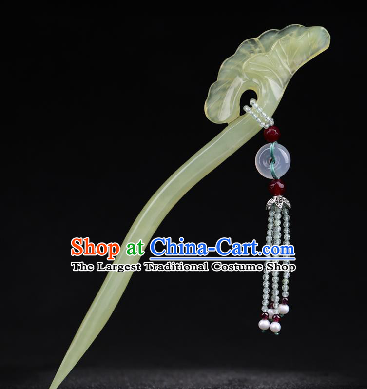 China National Beads Tassel Hairpin Handmade Hair Jewelry Accessories Traditional Cheongsam Jade Carving Hair Clip