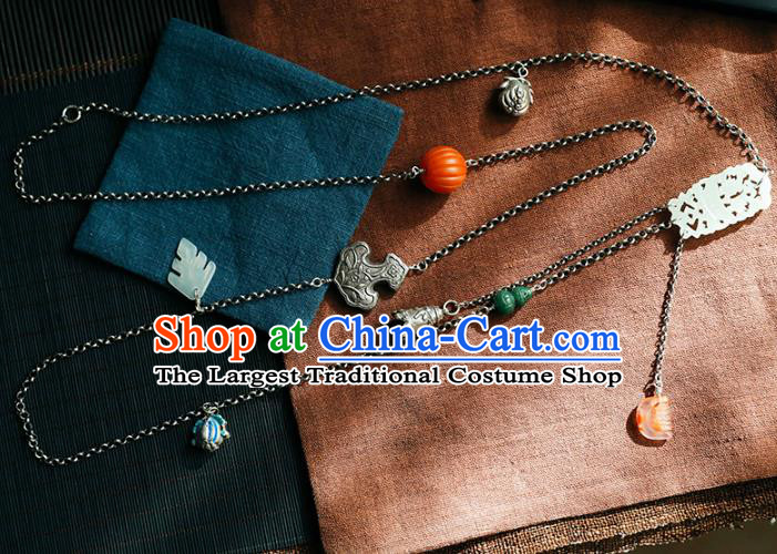 Chinese Handmade Ethnic Silver Necklet Classical Cheongsam Jewelry Accessories National Agate Pumpkin Necklace