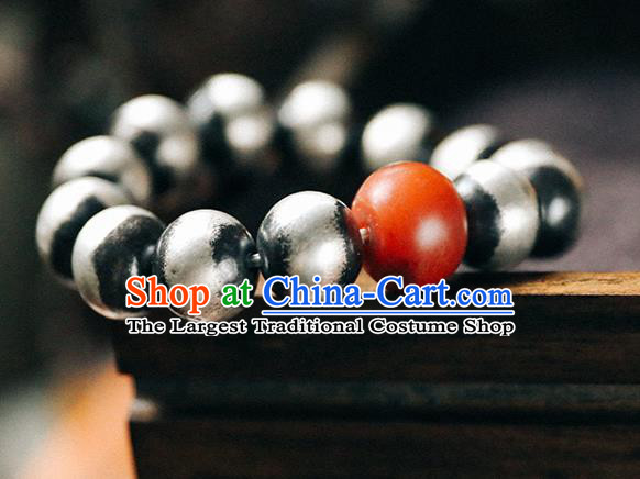 China Traditional Silver Beads Bracelet Accessories Classical Bangle Agate Wristlet Jewelry