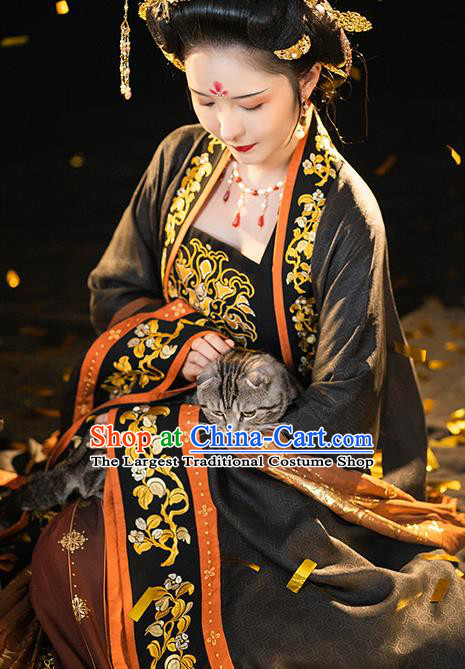 China Traditional Tang Dynasty Imperial Empress Historical Clothing Ancient Court Woman Embroidered Hanfu Dress