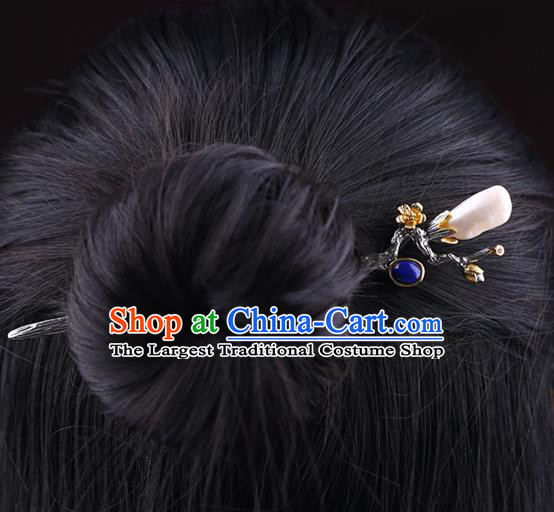 China National Silver Plum Blossom Hairpin Handmade Hair Jewelry Accessories Traditional Cheongsam Pearl Hair Stick