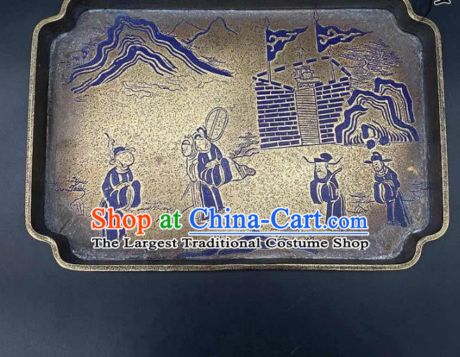 Handmade Chinese Lacquer Painting Tray Ornaments Traditional Brass Salver Accessories Teaboard