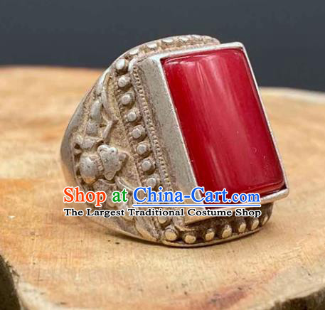 China National Silver Ring Handmade Jewelry Accessories Traditional Ruby Thimble Circlet