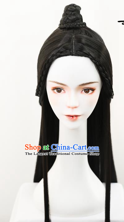 Handmade Chinese Ancient Swordsman Wig Chignon Traditional Ming Dynasty Childe Hair Accessories Wigs