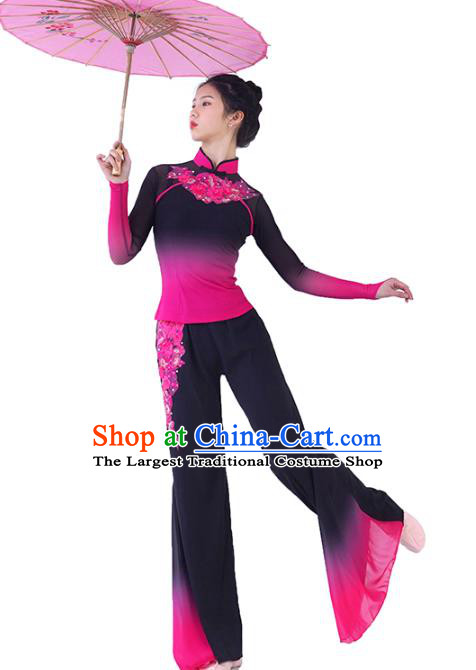 Traditional China Folk Dance Rosy Outfits Stage Show Costumes Fan Dance Clothing