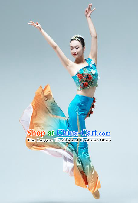 China Dai Nationality Folk Dance Blue Dress Traditional Yunnan Ethnic Peacock Dance Stage Performance ClothingNationality Folk Dance Dress Traditional Mongolian Ethnic Stage Performance Clothing
