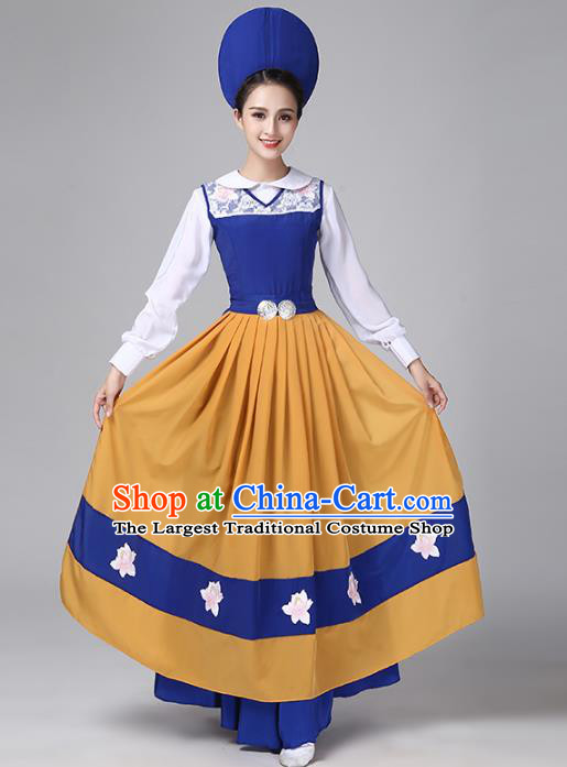European Traditional Country Woman Clothing Switzerland Stage Performance Dress and Headwear