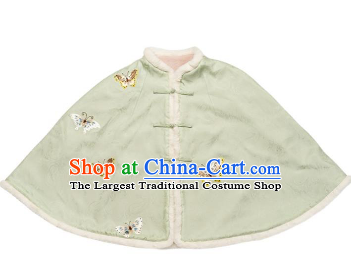 China Embroidery Butterfly Light Green Short Cloak Traditional Embroidered Costume Tang Suit Upper Outer Garment