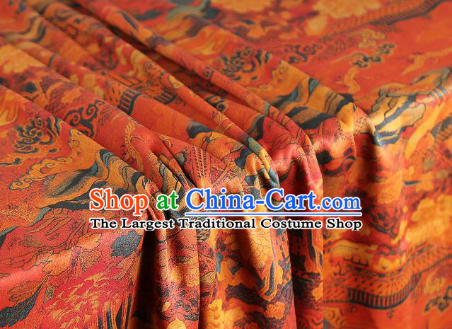 Chinese Traditional Cheongsam Silk Fabric Classical Flowers Pattern Gambiered Guangdong Gauze Red Brocade Cloth Drapery