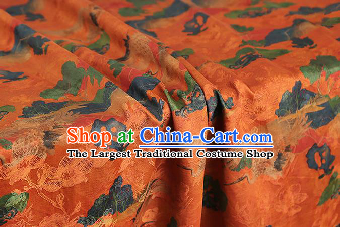 Chinese Classical Cranes Pattern Silk Drapery Traditional Cheongsam Gambiered Guangdong Gauze Orange Brocade Fabric