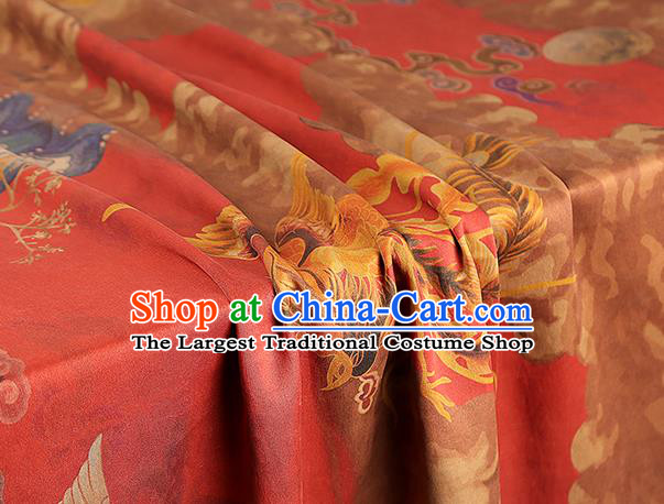 Chinese Cheongsam Red Gambiered Guangdong Gauze Traditional Brocade Drapery Classical Phoenix Pattern Silk Fabric