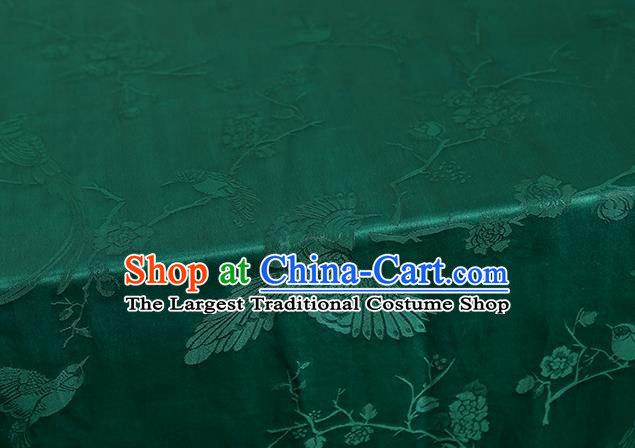 Chinese Classical Gambiered Guangdong Gauze Cheongsam Brocade Fabric Traditional Flowers Bird Pattern Deep Green Silk Drapery
