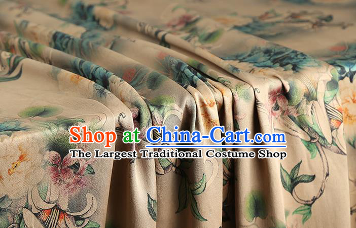 Chinese Traditional Qipao Dress Brocade Satin Fabric Classical Peony Pattern Beige Silk Drapery