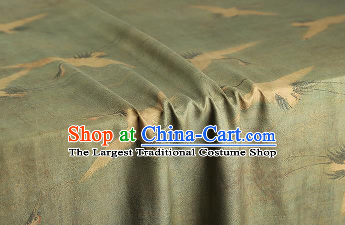 Chinese Classical Cranes Pattern Light Green Silk Drapery Traditional Brocade Fabric Qipao Dress Gambiered Guangdong Gauze
