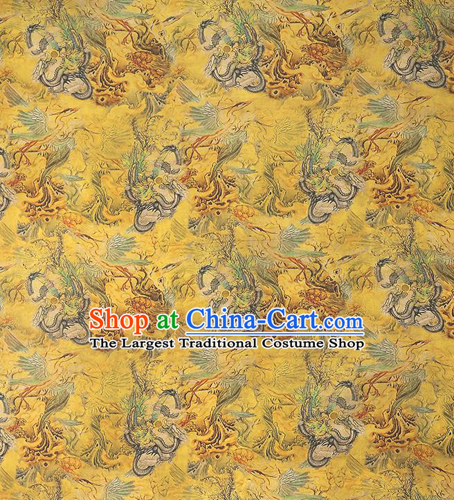 Chinese Traditional Qipao Dress Brocade Fabric Yellow Gambiered Guangdong Gauze Classical Dragon Pattern Silk Drapery