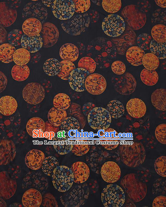 Chinese Traditional Cheongsam Gambiered Guangdong Gauze Material Classical Dragon Pattern Black Silk Fabric