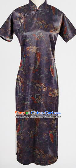 Chinese Classical Flying Goddess Pattern Silk Fabric Traditional Cheongsam Purple Brocade Material