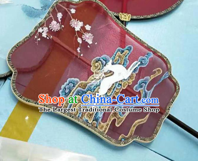 China Handmade Embroidered Palace Fan Traditional Court Hanfu Fan Wedding Wine Red Silk Fan