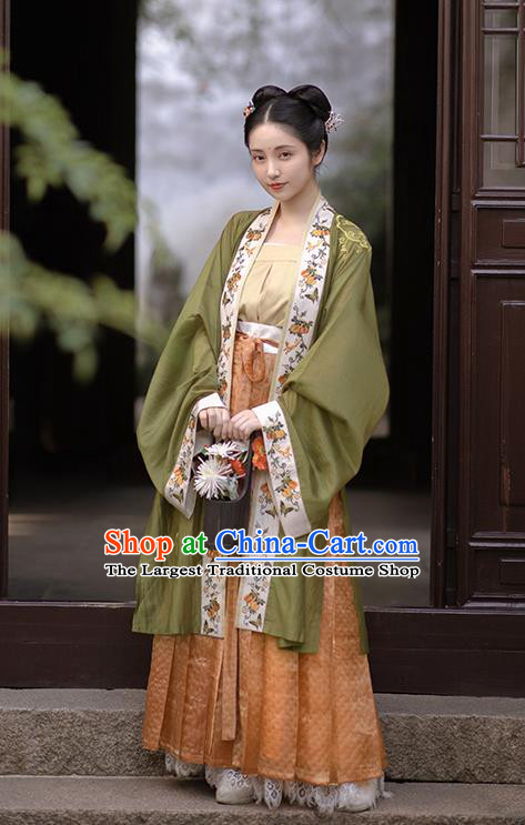 China Ancient Patrician Beauty Embroidered Hanfu Dress Traditional Song Dynasty Nobility Lady Historical Clothing Complete Set