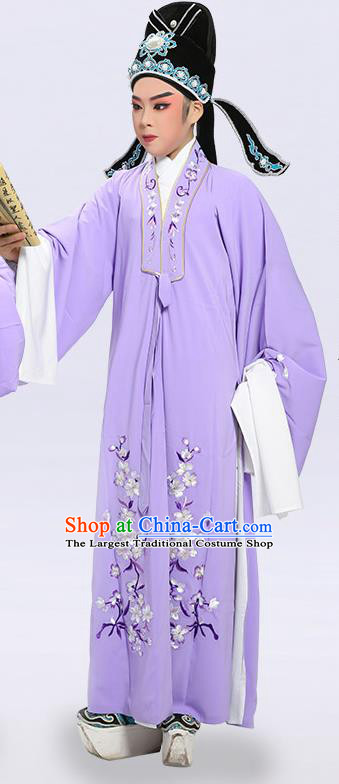 Chinese Yue Opera Scholar Embroidered Violet Overcoat Traditional Shaoxing Opera Xiaosheng Cape and Hat