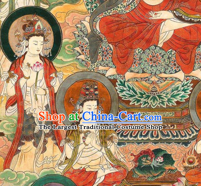 Chinese Traditional Buddhism Painting Silk Fabric Buddha Figure Hand Painting Shakyamuni Scroll Picture Artwork