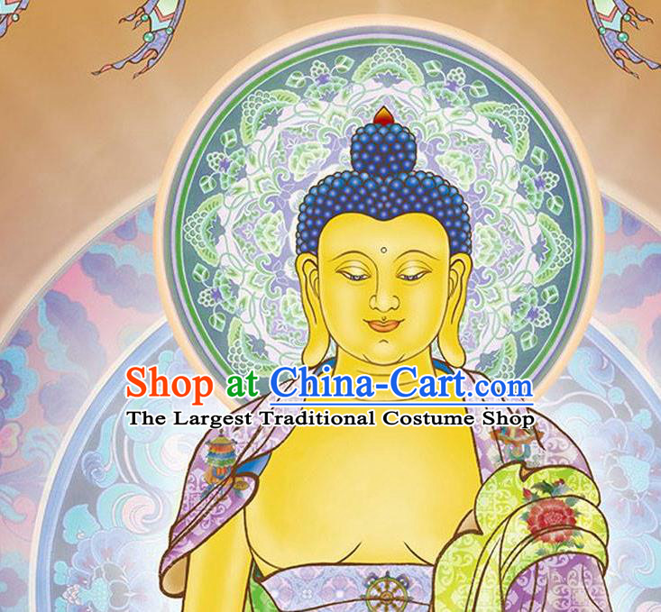 Chinese Silk Fabric Buddha Figure Hand Painting Shakyamuni Scroll Picture Artwork Traditional Buddhism Painting