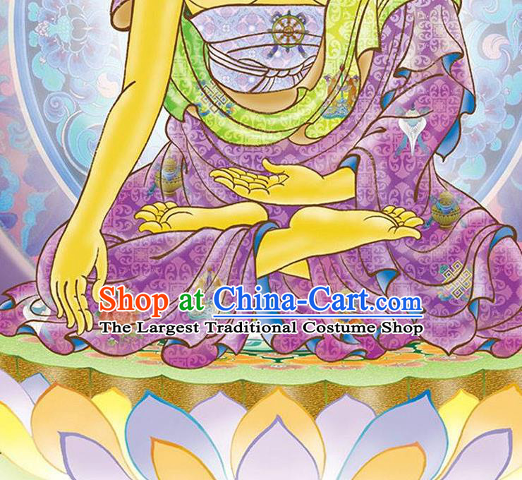 Chinese Silk Fabric Buddha Figure Hand Painting Shakyamuni Scroll Picture Artwork Traditional Buddhism Painting