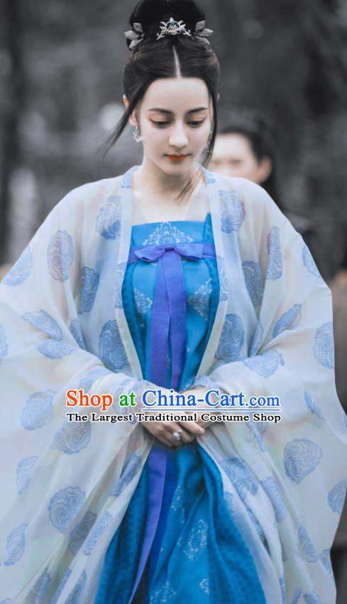 Chinese Drama The Long Ballad Li Chang Ge Ruqun Clothing Ancient Princess Garment Costumes Traditional Blue Hanfu Dress Apparels