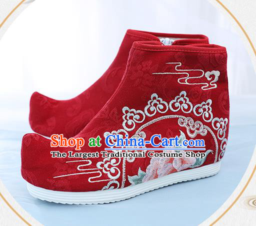 China National Red Cloth Shoes Traditional Hanfu Boots Embroidered Short Boots