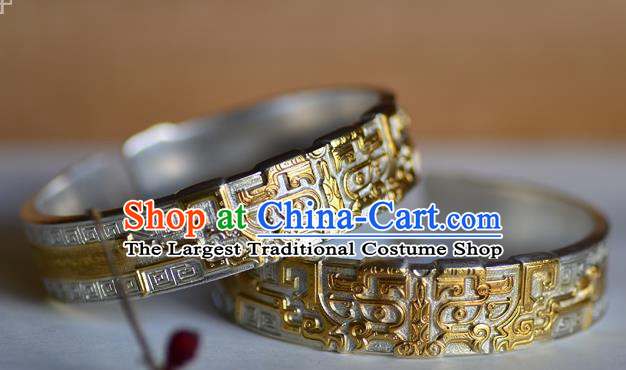 China National Silver Carving Bracelet Jewelry Traditional Handmade Bangle Accessories