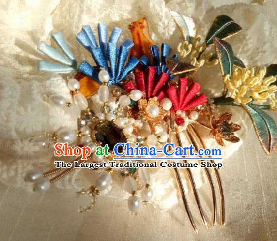 Chinese Traditional Song Dynasty Hairpin Hanfu Hair Accessories Ancient Princess Silk Osmanthus Hair Comb