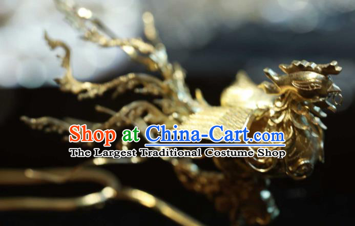 Chinese Ancient Empress Golden Phoenix Hair Stick Handmade Hair Accessories Traditional Court Hairpin