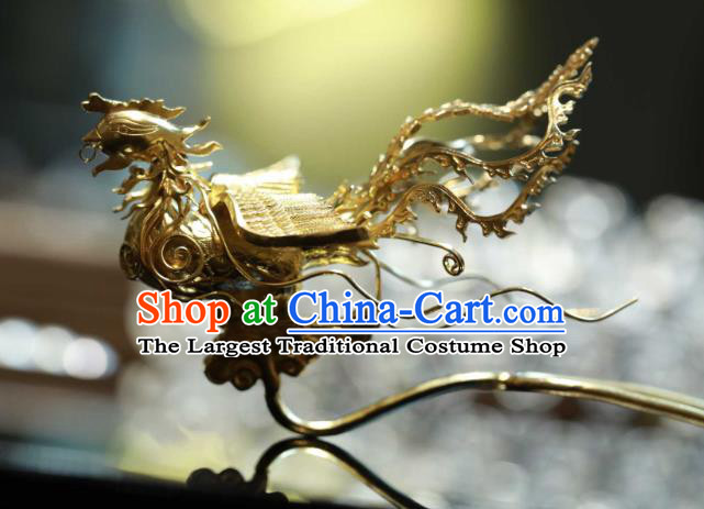 Chinese Ancient Empress Golden Phoenix Hair Stick Handmade Hair Accessories Traditional Court Hairpin