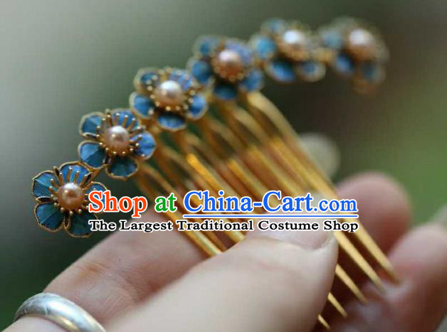 Chinese Traditional Ming Dynasty Pearls Plum Blossom Hairpin Handmade Hair Accessories Ancient Empress Hair Comb