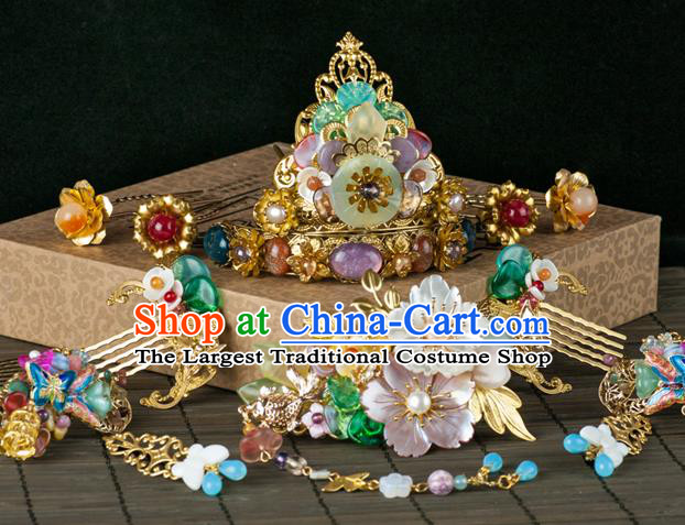 Chinese Traditional Ming Dynasty Empress Hairpin Ancient Court Woman Hair Crown Full Set
