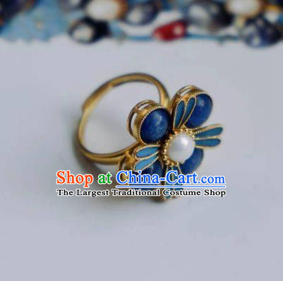 China Ancient Qing Dynasty Imperial Consort Ring Jewelry Traditional Handmade Sapphire Circlet Accessories